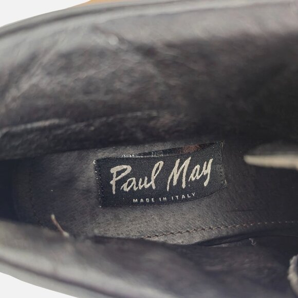 Vintage Paul May Italy Black Leather Chukka Ankle Boots Mens 9W Wide Tall Heels - Picture 8 of 11